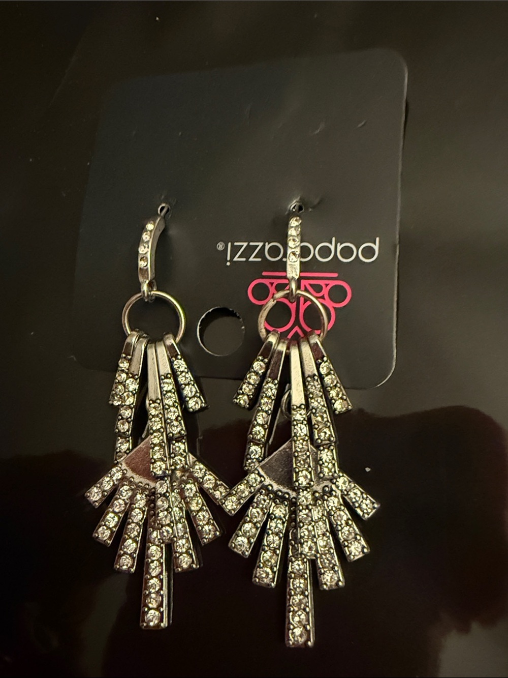 bebe Silver-Tone Rhinestone Fan Drop Earrings